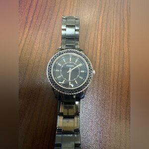 Fossil Black  Stainless Steel Watch, works great but needs new battery